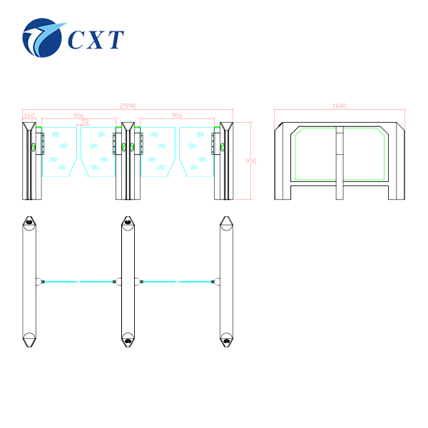 型号： CXT-BT113速通闸规格： 1600x160x950mm杆长：工艺：材料：
CXT-BT113速通闸
产品型号：CXT-BT113
 
一、 新品说明
创新通无刷伺服速通闸是针对高档场所人行通道管理而精心研制而成的又一款新型高科技通道产品，该产品采用全新的ARM控制系统和独有的DFC控制技术，以及科学独特的机械传动设计，加上采用无刷伺服电机的智能传动技术，让该产品较无刷速通摆闸性能又更进一步！
 
二、 功能简述
l 具有故障自检和报警提示功能，方便用户维护及使用。
l 可外接任何控制设备输出的控制信号或按钮或遥控，实现单双向控制通行。
l 自动复位功能：每摆动90度，并检测人和物体通过后，即自动复位，或在规定的时间内（延时多档可调）未通行时，系统将自动取消此次通行的权限而回归初始位。
l 灯光指示：高亮度通行灯状态指示，指引通行。
l 防尾随功能：
1、 当前面的人和物体通过后，在摆臂复位的过程中，如有人尾随或冲闸，摆臂自动锁定阻挡并报警。
2、 当前面的人和物体没有完全通过时，如有人尾随闯入，则启动智能报警。
l 消防输入：可与消防报警信号连接，实现不断电落杆常开。
l 报警提示功能：非法通行或冲闸时，自动发出报警提示。
l 速度可调：摆臂打开及关闭的速度智能可调，用户可根据实际需求进行设定。
l 新一代工业级ARM控制系统，增设多功能数码设置、加密及复位等功能。
l 防逆行功能：在摆臂复位的过程中，如发生外力逆转摆臂，摆臂即自动反推（或锁定）且发出报警，待外力消失后则自动回到零位恢复通行。
l 自动保护功能：当外力阻止摆臂正常运动时，且外力连续不断，系统将自动检测后自动保护并进入休眠状态。当下一次合法信号输入时，闸机将自动恢复正常。
l 防撞缓冲功能：非法通行或冲闸时，闸杆缓冲相应角度阻挡（或锁死），同时启动报警，在实现人性化防伤害的同时也大大减少了因经常冲撞而产生的机械损坏。
l 无人职守：断电摆臂自动常开，通电自动复位（阻挡通行）。
 
三、技术参数
◇ 外壳材料： SUS304优质不锈钢、厚度足1.5-3.0mm不等（按部位）。
◇ 外壳加工工艺：采用激光、折弯、刨槽、切割、焊接、抛光、打磨等工艺生产。
◇ 规格尺寸：L1600*W160*950MM。 
◇ 重量：单机芯约50KG；双机芯约70KG。
◇ 通道净宽：600mm-700mm。
◇ 开启关闭速度：0.4-2S可调。
◇ 电机：24V /30W无刷伺服。
◇ 适应温度：-20℃ ～ 80℃（-15℃以下考虑增加温控系统）。
◇ 适应湿度：5％—— 90％。
◇ 延时复位时间：多级可调。
◇ 通行速度：约25-35人/分钟。
◇ 工作环境：室内。
市面∝CXT  功能对照表：
序号	名称	市面速通闸	CXT无刷伺服速通闸
1	传动电机	有刷	无刷伺服
2	定位原理	光偶定点	无刷智能定位
3	锁定方式	定位销	智能离合装置
4	传动技术	单片机	ARM+DFC
5	缓冲	无	有
6	防逆转	无	有
7	运行速度	匀速	智能变速
8	机械磨损	大	小
9	运行噪音	大	小
10	非法机械报警（无红外）	无	有
11	使用寿命	1-3年	≥8年
12	传动寿命	300万次	≥1000万次
13	参数设置	拨码	数码按键
14	记忆	无	有
15	反馈信号输出	无	有 
