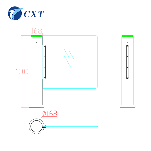 型号： CXT-BT140S规格： ￠168*H1000（MM）杆长：工艺：材料：
CXT-BT140S速通柱式摆闸
 
型号：CXT-BT140S
产品参数：
1） 机箱尺寸 ¢168*H1000（MM）
2） 摆臂长：500-900mm，可适当调整
3） 重量： 约30-40Kg
4） 摆臂传动角度：180度
5） 机箱材料及制作工艺：国标304号不锈钢板材，裁 剪、切割、折弯、焊接、打磨、抛光等。
6） 接入电压： AC220±10V,50HZ （可定制宽压）
7） 驱动电机： 直流无刷电机 60W/24V ，无碳（无摩擦，无噪音，寿命长）。
8） 无故障次数（摆动次数）：800万次
9） 电机转速：  1600转/分
11） 通行速度：25-30人/分钟
12） 闸门开、关时间： 0.5-1秒
13） 上电后进入通行状态所需时间： 3秒
14） 出现故障后的自动复位时间：10秒
15） 工作环境：室内
16） 适应温度：温度：-15℃—— 80℃
17） 适应湿度：湿度：5％—— 90％

CXT-BT140S速通柱式摆闸产品功能：
1.具有故障自检和报警提示功能，方便用户维护及使用。
2.可外接任何控制设备输出的控制信号或按钮或遥控，实现单双向控制通行。
3.自动复位功能：每摆动90度，延时（可调）自动复位。
4.消防输入：可与消防报警信号连接，实现自动常开。
5.报警提示功能：非法通行或冲闸时，自动发出报警提示。
6.速度可调：摆臂打开及关闭的速度可调，用户可根据实际需求进行设定。
7.新一代工业级ARM控制系统，增设多功能数码设置、加密及复位等功能。
8.防反转功能：在摆臂复位的过程中，如发生外力逆转摆臂，摆臂即自动启动反推力且发出报警，待外力消失后则自动回到零位恢复通行。
9.自动保护功能：当外力阻止摆臂正常运动时，且外力连续不断，系统将自动检测20秒后自动保护并进入休眠状态。当下一次合法信号输入时，闸机将自动恢复正常。
10.无人职守：断电摆臂自动常开，通电自动复位（阻挡通行）。
 
